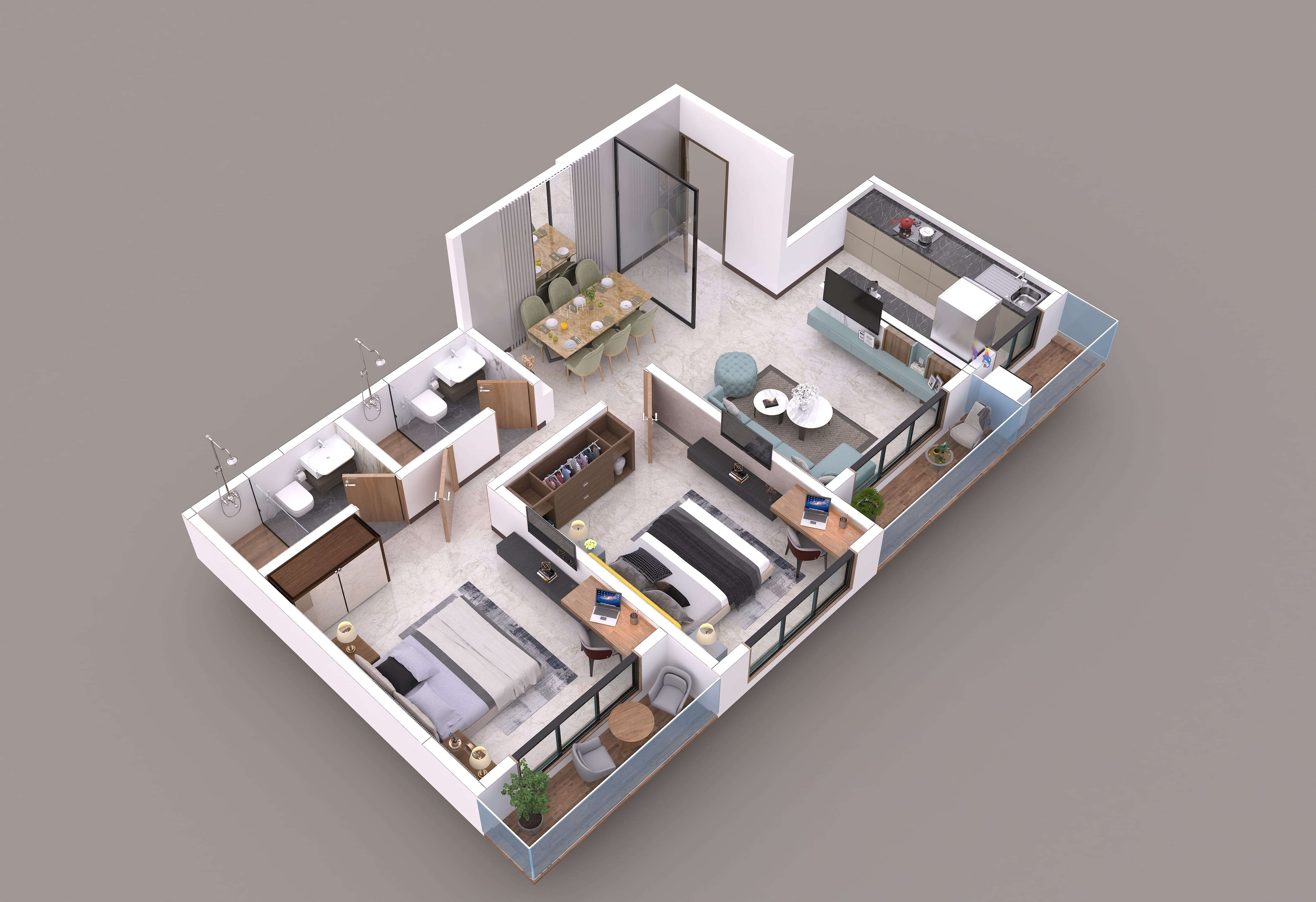 2BHK Isometric Plan